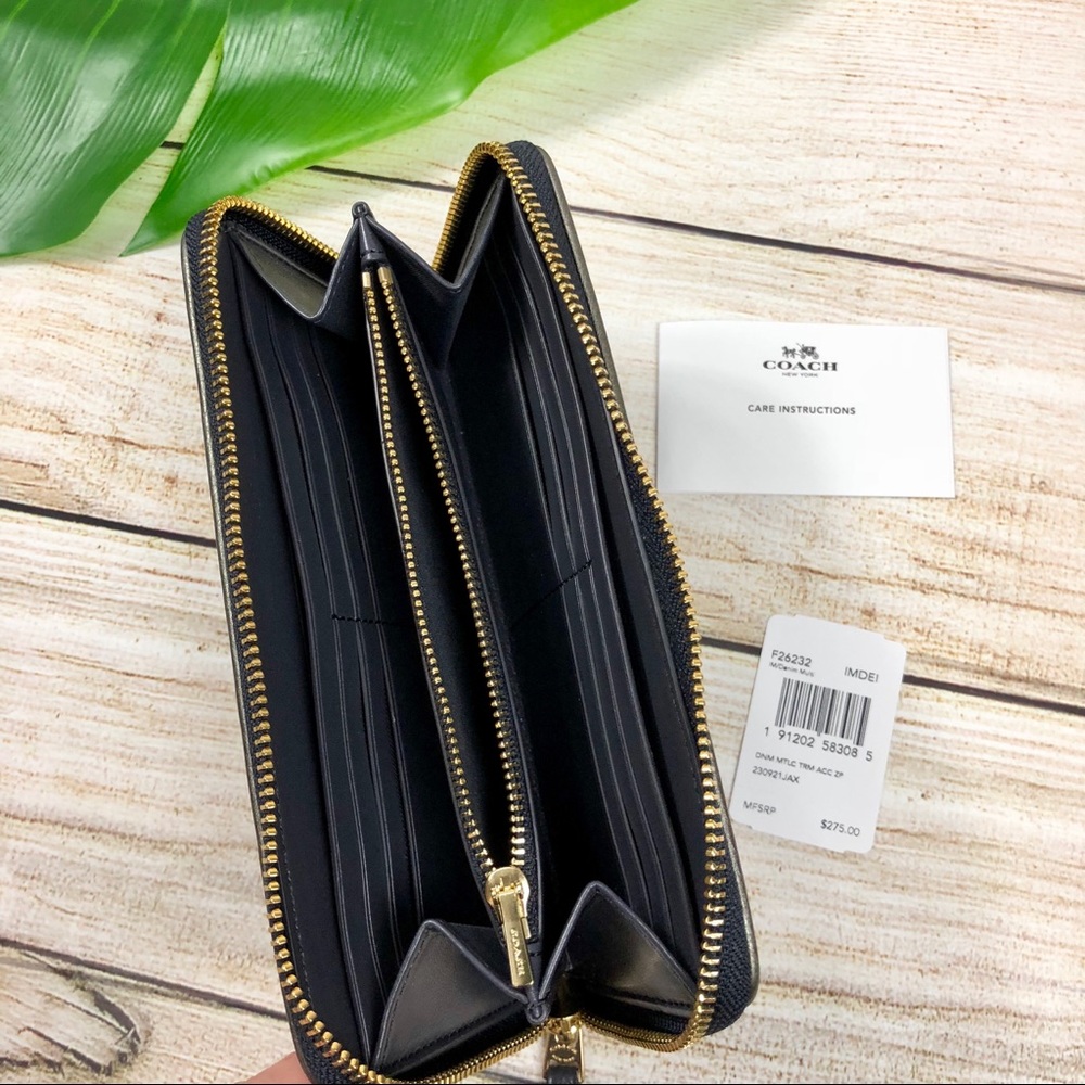 COACH ACCORDION ZIP WALLET  DENIM MULTI/LIGHT GOLD - Picture 5 of 7